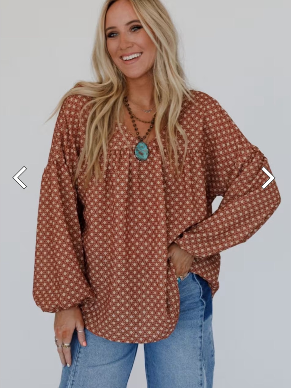 Three Bird Nest Rust Floral-Print Peasant Tunic